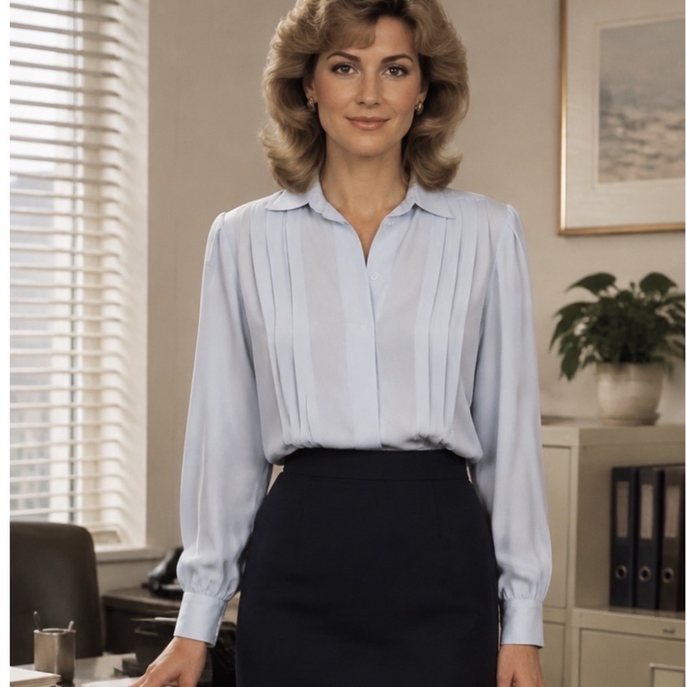 Vintage LA Blouse Blue Size 10p Rushed Long Sleeves Grannycore